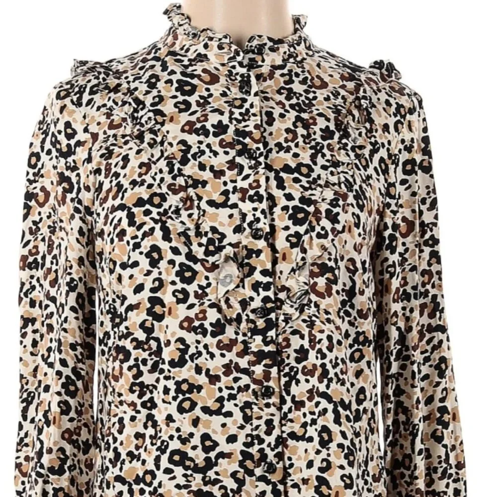 MAEVE Anthropologie Katia leopard print buttondown blouse with ruffles size 12 - Picture 4 of 15
